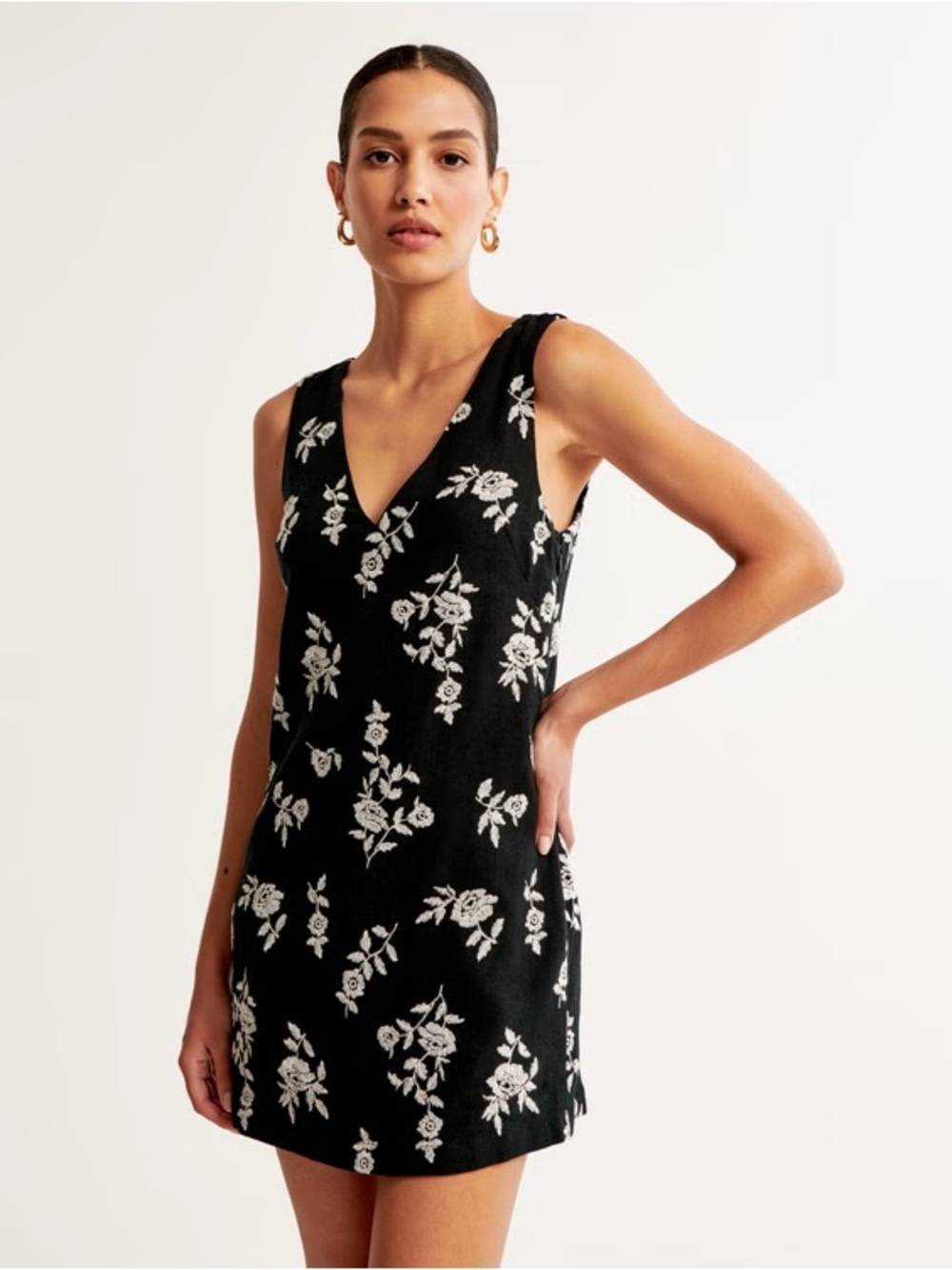 Abercrombie & Fitch Floral Embroidered Linen-Blend Mini Dress | Size XL
